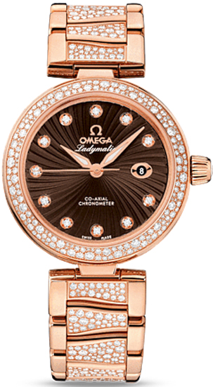 DeVille Ladymatic in Rose Gold with Diamond Bezel on Rose Gold Diamond Bracelet with Brown Diamond Dial