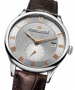 Masterpiece Small Second Men's Automatic in Steel On Black Alligator Strap with Silver Dial - Gold Marker