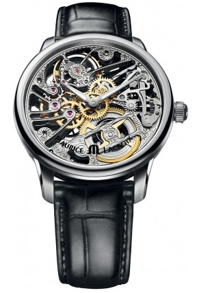 Masterpiece Squellete Men's Manual in Steel On Black Crocodile Strap with Skeleton Dial
