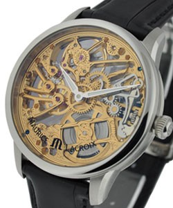 Masterpiece Squellete Men's Manual in Steel On Black Crocodile Strap with Gold Skeleton Dial 