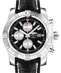 Super Avenger II  Chronograph in Steel On Black Crocodile Leather Strap with Black Dial