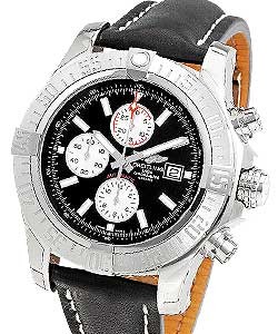 Super Avenger II Men's Automatic Chronograph - Steel On Black Leather Strap with Black Dial