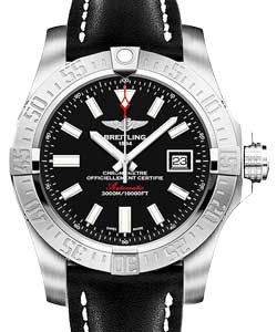 Avenger II Seawolf Automatic Chronometer in Steel  On Black Leather Strap with Black Dial