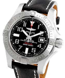 Avenger II Seawolf Chronometer in Steel  On Black Calfskin Leather Strap with Black Arabic Dial