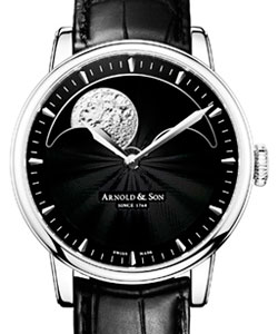HM Perpetual Moon 42mm in Steel on Black Alligator Leather Strap with Black Guilloche Dial