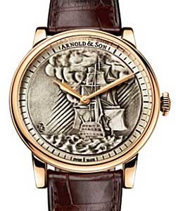 HMS Victory 40mm in Rose Gold on Brown Crocodile Leather Strap with Hand Engraved Graphics Brown Dial