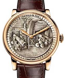 HMS Victory 40mm in Rose Gold on Brown Crocodile Leather Strap with Hand Engraved Graphics Brown Dial