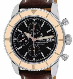 Superocean Heritage Chronograph Steel on Leather Strap with Black Dial