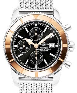 Superocean Heritage Chronograph in Steel with Rose Gold Bezel on Steel Bracelet with Black Dial