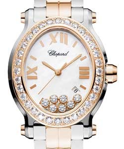 Happy Sport Oval Two Tone in Steel with Rose Gold Diamond Bezel on Steel & Rose Gold Bracelet with Mother of Pearl Dial