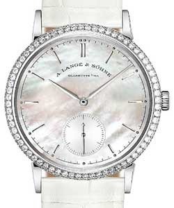 Saxonia in White Gold with Diamond Bezel On White Crocodile Leather Strap with Mother of Pearl Dial