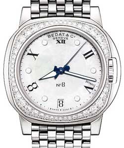 No. 8 in Steel with Diamond Bezel On Steel Bracelet with Mother Of Pearl Guilloche Dial