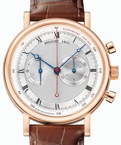Classique Chronograph in Rose Gold on Brown Crocodile Leather Strap with Silvered and Gold Dial