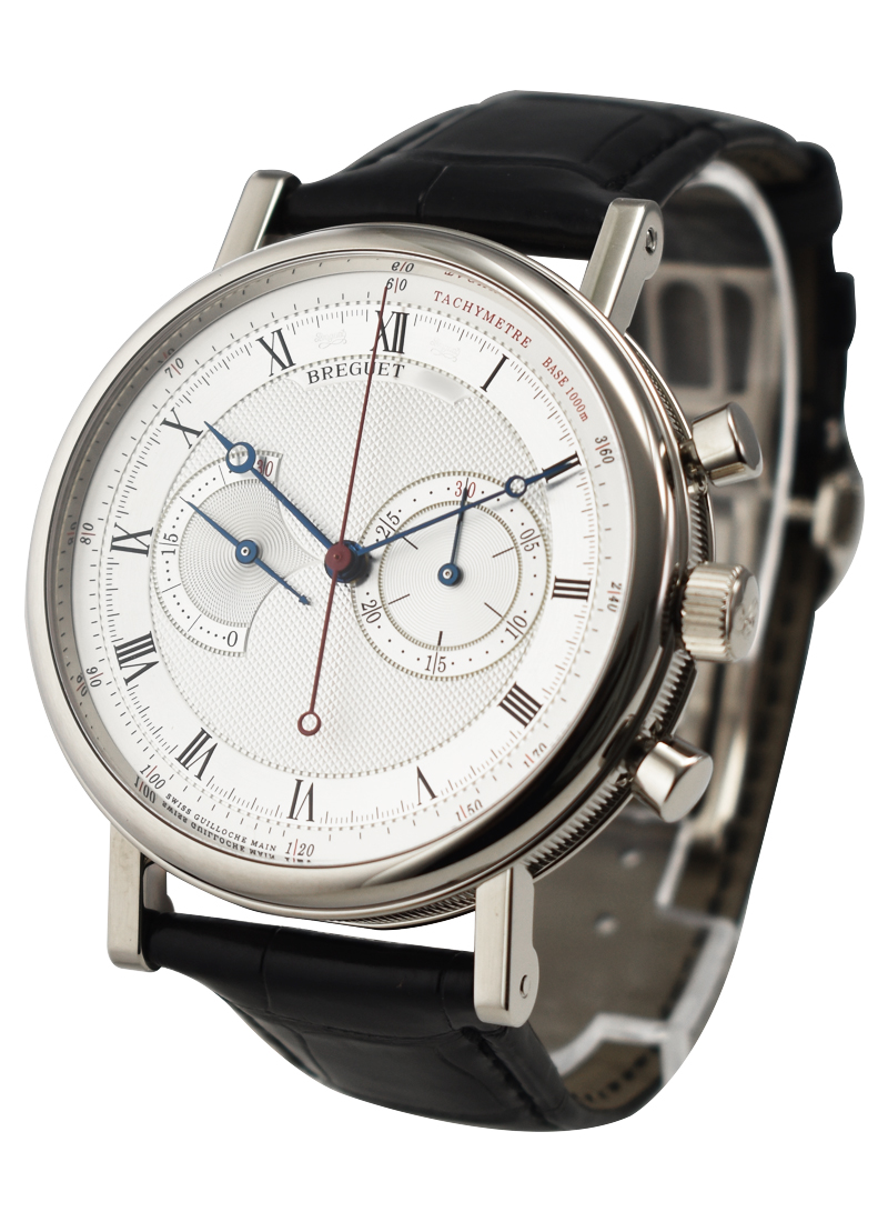 Classique Chronograph in White Gold on Brown Alligator Leather Strap with Silvered Gold Dial