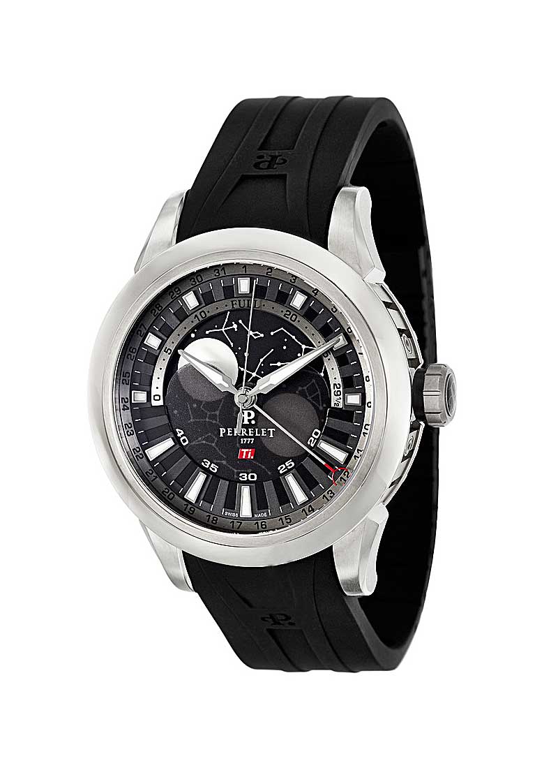 Moonphase Series Automatic in Titanium On Black Rubber Strap with Black Dial