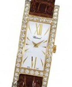  H Watch in Yellow Gold with Diamond Bezel On Brown Leather Strap with White Dial