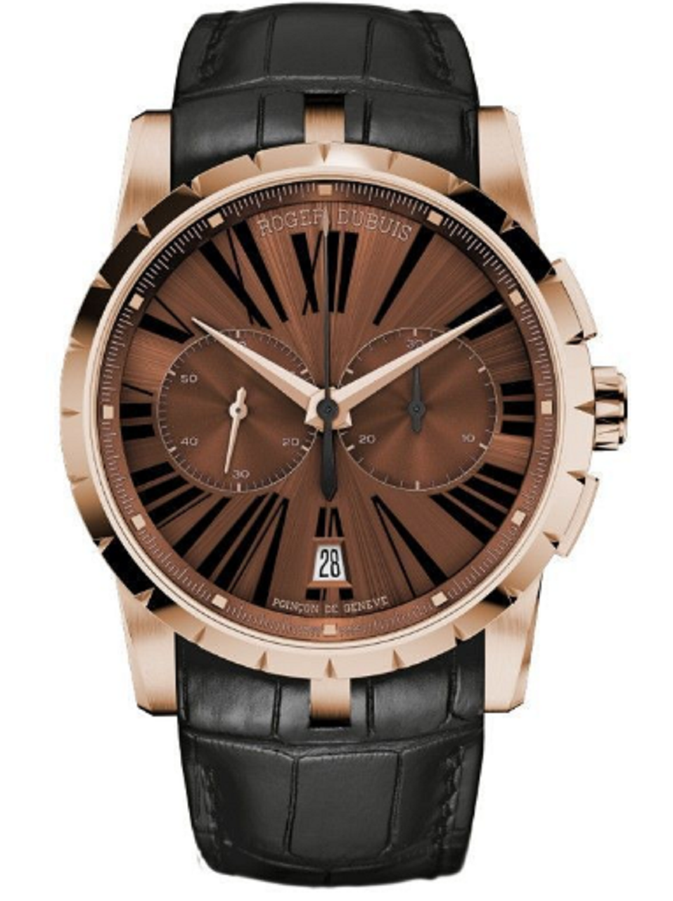 Excalibur 44mm Automatic in Rose Gold on Brown Crocodile Strap with Brown Roman Dial