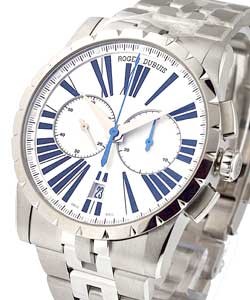 Excalibur 42mm Stainless Steel on Steel Bracelet with Silver Roman Dial - Silver Subdials
