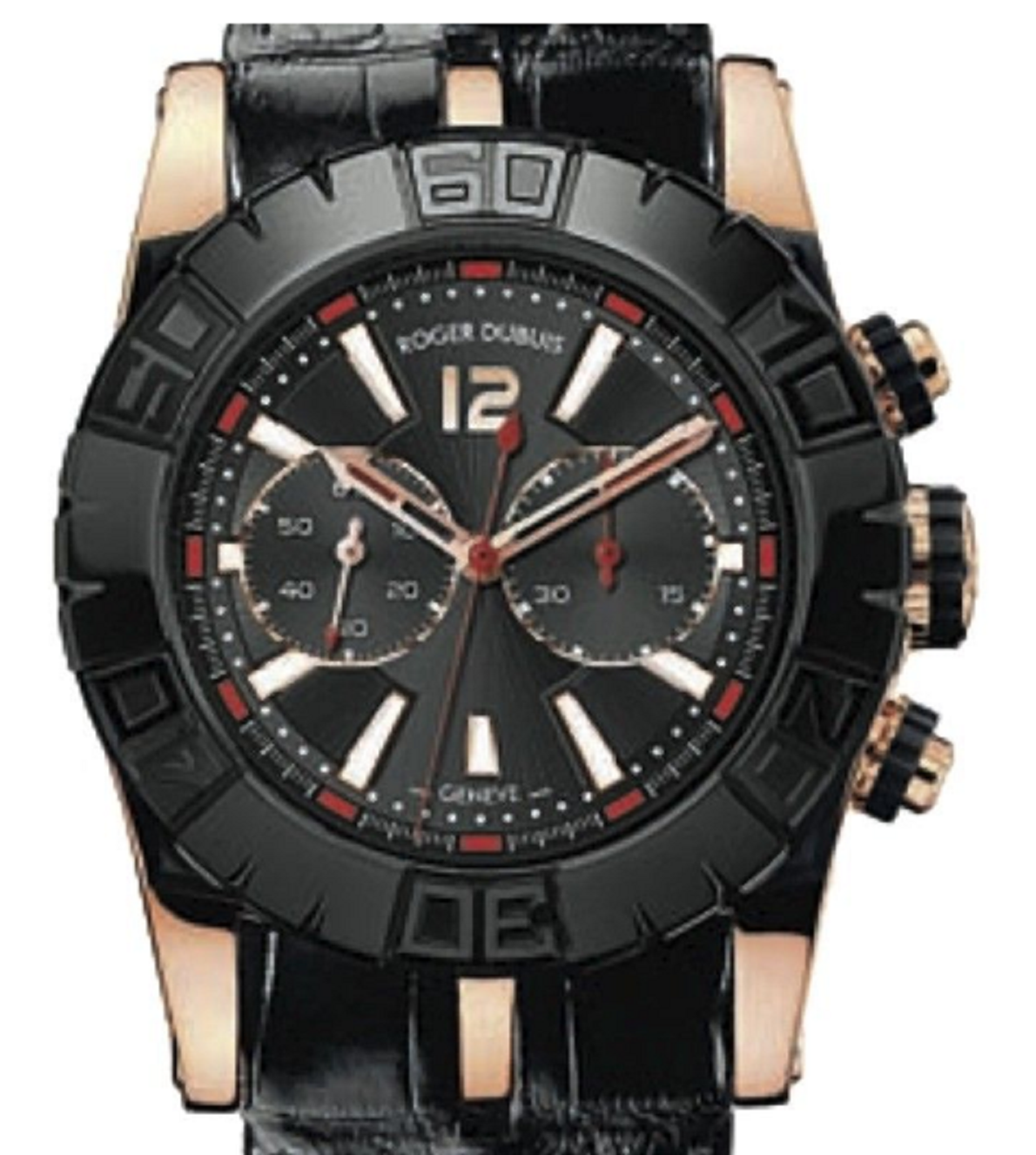 Easy Diver 46mm Automatic in Rose Gold with Black Ceramic Bezel On Black Crocodile Leather Strap with Black Dial