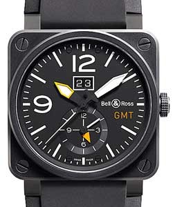 BR03-51  Insturment - GMT Automatic in Black PVD Steel On Black Rubber Strap with Black Dial