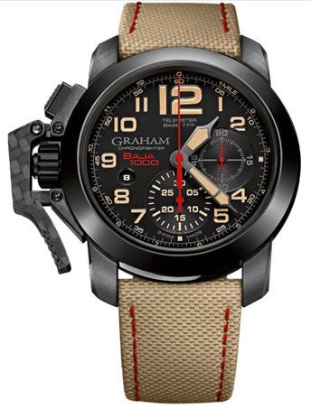 Chronofighter Oversize Men's Automatic in Steel with Black Ceramic Bezel on Beige Techno Fabric Strap with Brown Arabic Markers and Black Dial 