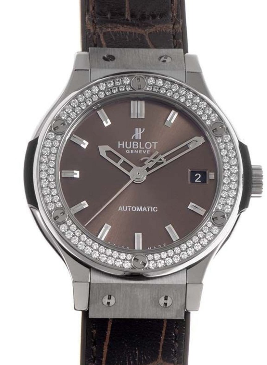 Classic Fusion 38mm Automatic in Titanium with Dimaond Bezel on Brown Crocodile Leather Strap with Metallic Brown Dial 
