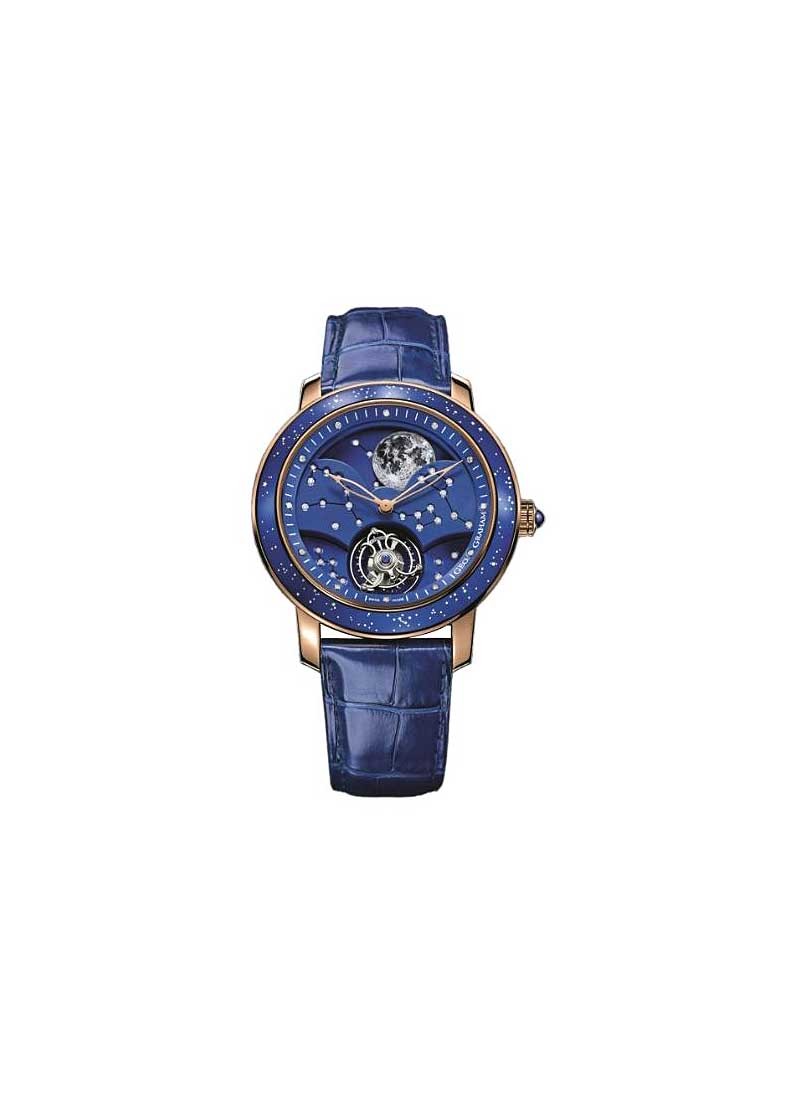 Graham Geo.Graham The Moon Mens Manual in Rose Gold and Blue Bezel
