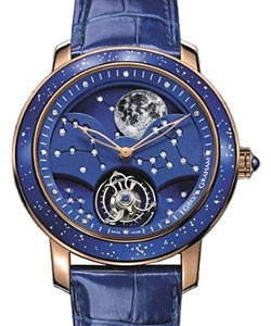 Geo.Graham The Moon Mens Manual in Rose Gold and Blue Bezel on Blue Crocodile Leather Strap with Blue Diamond Dial