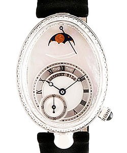 Queen de Naples Automatic - White Gold - Diamond Bezel On Black Leather Strap with Mother of Pearl Dial