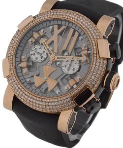 Titanic DNA Steampunk 50mm in Rose Gold with Diamond Bezel on Black Rubber Strap with Skeleton Dial