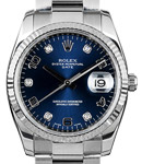 Date 34mm in Steel with Fluted Bezel on Steel Oyster Bracelet with Blue Arabic and Diamond Dial