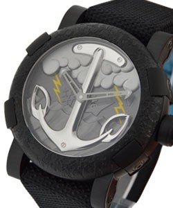 Capsules Tattoo 50mm in Black PVD-coated Stainless Steel On Black Fabric Strap with Print with Satin Grey Dial