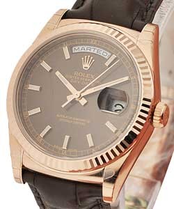 Day Date President in Rose Gold with Fluted Bezel on Strap with Chocolate Stick Dial