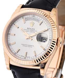 Day-Date 36mm  in Rose Gold on Black Crocodile Strap with Silver Dial