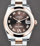 Datejust 26mm Lady in Steel with Rose Gold Smooth Bezel on Steel and Rose Gold Oyster Bracelet with Brown Roman Dial - Diamonds on VI