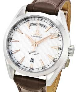 Aqua Terra Chronometer in Steel on Brown Crocodile Leather Strap with Silver Dial
