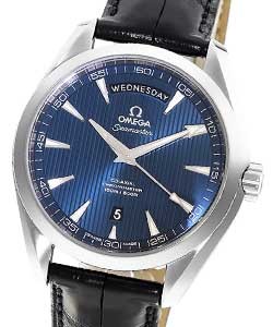 Aqua Terra Chronometer in Steel On Blue Crocodile Leather Strap with Blue Dial