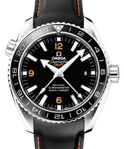 Seamaster Planet Ocean Men's Automatic in Steel on Black Leather Strap with Black Dial - Black Bezel