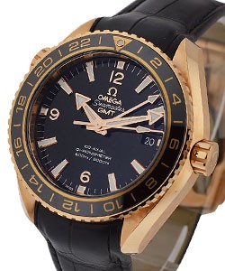 Seamaster Planet Ocean 600M GMT in Rose Gold On Black Crocodile Strap with Black Dial - Black Bezel