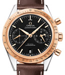 Speedmaster 57 Co-Axial Chronograph in Steel with Rose Gold Bezel on Brown Leather Strap- Black Dial - Gold Markers