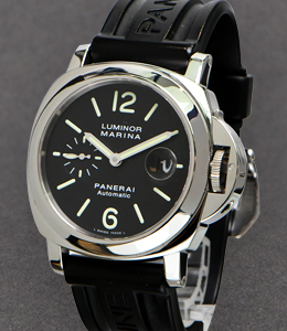 PAM 104 - Marina New Style Closed Six Dial in Steel on Black Crocodile Leather Strap with Black Dial