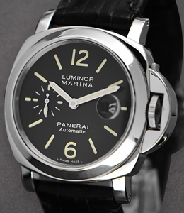 PAM 104 - Marina New Style Closed Six Dial in Steel on Black Crocodile Leather Strap with Black Dial