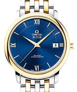 De Ville Prestige Co-Axial in 2-Tone On Steel and Yellow Gold Bracelet with Blue Dial