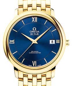 De Ville Prestige Co-axial in Yellow Gold On Yellow Gold Bracelet with Blue Dial