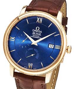 De Ville Prestige Power Reserve in Rose Gold On Brown Crocodile Leather Strap with Blue Dial