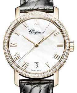 Classic Ladys Automatic in Rose Gold with Diamond Bezel on Black Crocodile Strap with Mother of Pearl Roman Dial
