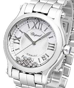 Happy Sport Medium Ladies Automatic in Steel on Bracelet with Silver Guilloche Dial