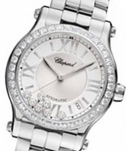 Happy Sport Mid Size with Diamond Bezel    Steel Case and Bracelet with Silver Guilloche Dial  