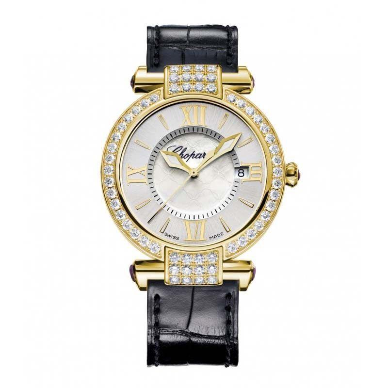 Imperiale Ladies Quartz in Yellow Gold with Diamond Bezel On Black Crocodile Strap with Mother of Pearl Dial