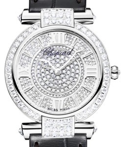 Imperiale Ladies 28mm in White Gold with Diamond Bezel On Black Crocodile Strap with Pave Diamond Dial